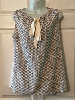 Tory Burch Silk Cream Floral Sleeveless Tie-Neck Camisole sz L Tie-neck